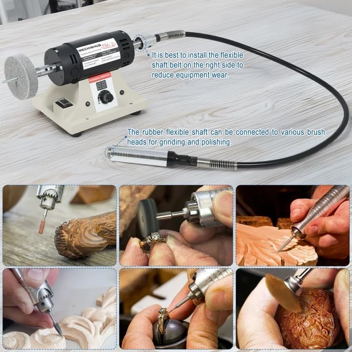 Jewelry Polisher, Adjustable Digital Display Bench Buffer, Dental Bench Polisher, Including Cotton Cloth Polishing Wheel, Abrasive Fiber Wheel, Grinding Wheel, Safety Glass, Polishing Paste, etc.