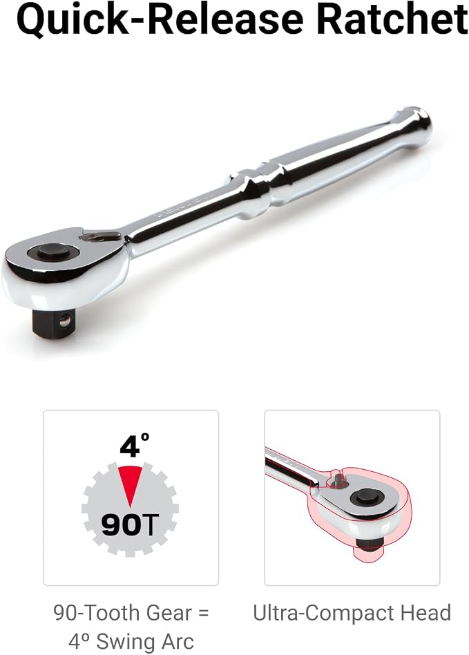 TEKTON 1/4 Inch Drive 6-Point Socket and Ratchet Set with Rails and Tray, 29-Piece (5/32-9/16 in.) | SKT03101