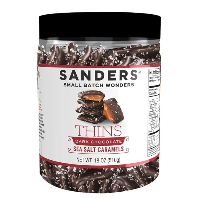 Sanders Thins Sea Salt Caramels Variety, Milk & Dark Chocolate, 18 oz Tubs (Pack of 2)