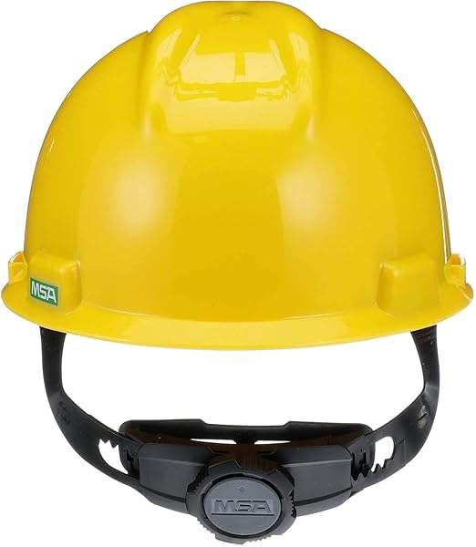 MSA 475360 V-Gard Cap Style Safety Hard Hat With Fas-Trac III Ratchet Suspension | Polyethylene Shell, Superior Impact Protection, Self Adjusting Crown-Straps - Standard Size in Yellow