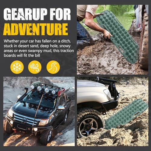 BUNKER INDUST Off-Road Traction Boards, Pair Recovery Tracks Traction Mat for Jeep Mud, Sand, Snow Traction Pads-Green Emergency Tire Traction Device