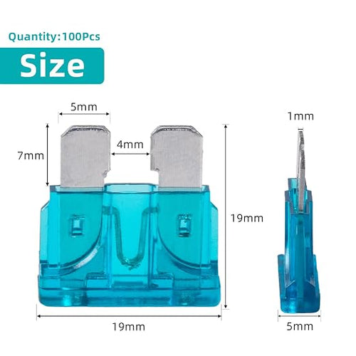100Pcs 15 Amp Fuses Stanbdard Fuse, 15A Car Fuse Blade for Automotive, Truck, Boat, Motorcycle