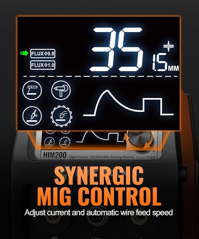 HITBOX 140A MIG Welder 110V/220V, Flux Core Welder/Stick ARC/Lift Tig/Spool Gun 4 in 1 Gasless Mig Welding Machine with LCD Display Synergy Dual Voltage IGBT Inverter Welder (HIM200)