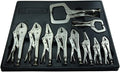 K Tool International 58730 Automotive Vice Grip Locking Straight, Curved Jaw, Needle Nose Plier Set for Garages, Repair Shops, and DIY, Heat Treated Nickel Plated Steel, Organizing Tray, 10 Piece