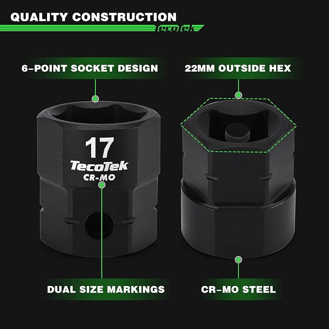 TecoTek 15-Piece 1/2-Inch Drive Metric Low Profile Impact Socket Set, Stubby Socket Set, 10mm-24mm, No Skips Sizes, 6 Point, Cr-Mo, Shorter Socket for Tight Areas