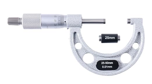 Accusize Industrial Tools Outside Micrometer, 25-50mm, EG00-0050 | 25-50mm, Ultra-Precision, Carbide Tipped, M-Type, Resolution 0.01mm, Ratchet Friction Thimble, Solid Storage Case