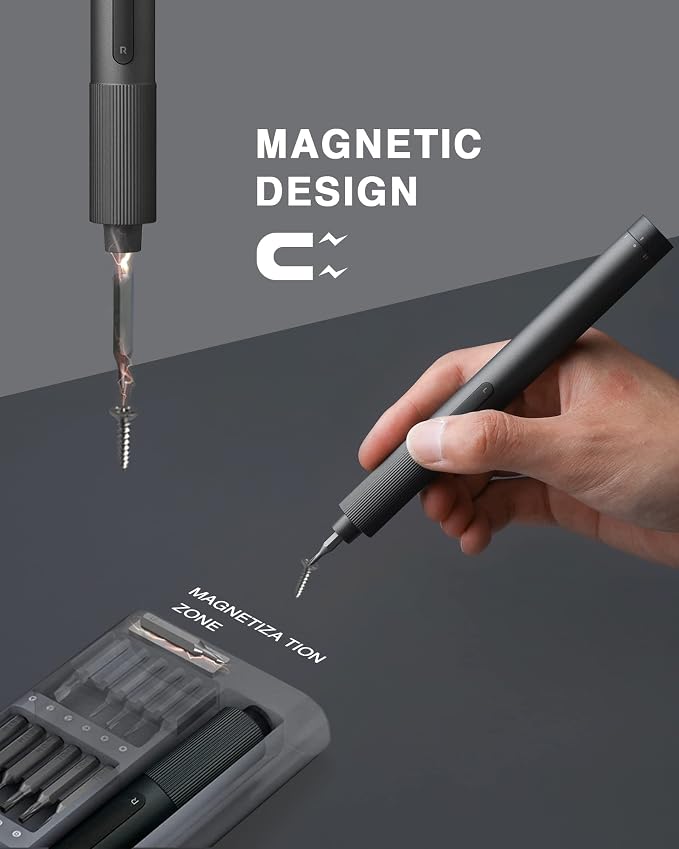 XIAOMI Electric Precision Screwdriver, All-Metal Gearbox, Powerful Magnetic Motor, Rechargeable Lithium Battery, S2 Steel Screwdriving Bits, Type-C Charging, Aluminium Alloy Case, Grey