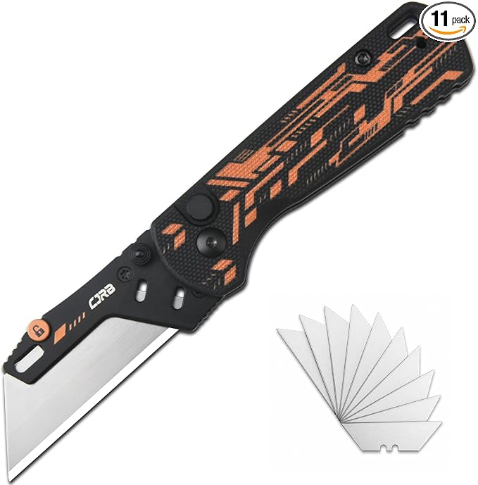 CJRB Boxer EDC Folding Utility Knife, Small Pocket Knife with G10 Handle, Includes 10PCS Total Blades(J1967 Mech Black)