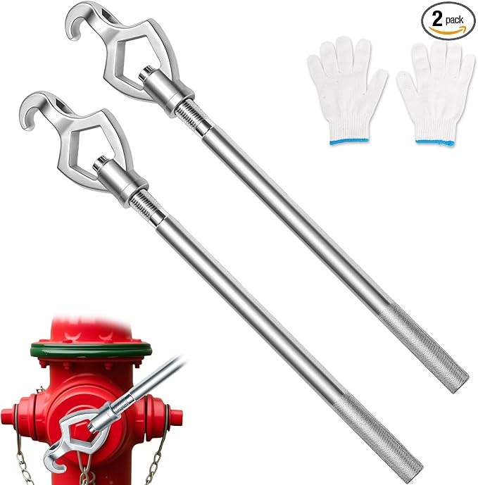 Adjustable Fire Hydrant Wrench Set, 20", 1-1/2" to 3" Jaw Range, 2 Pack | Galvanized Carbon Steel with Adjustable Jaw, Pipe Hook, Teardrop End, Textured Grip and Work Gloves for Field Maintenance