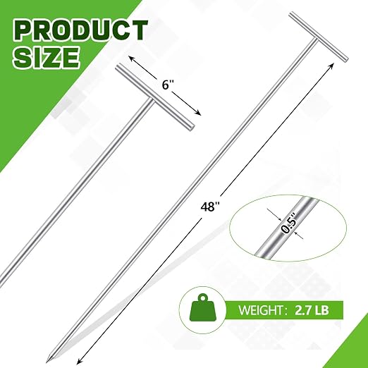 Zonon 48 Inch 2 Pack T-Handle Ground Rod Galvanized 3' L x 1/2" Diameter Ground Rod for Electric Fence Industrial Power Chemical Industry