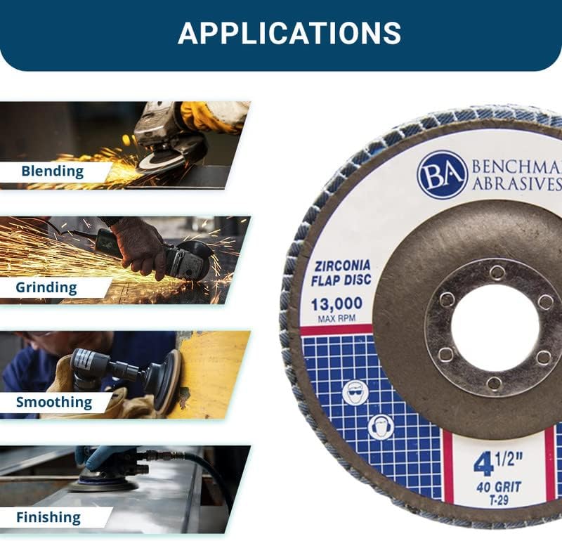 Benchmark Abrasives 4.5" x 7/8" Premium Zirconia T29 Angled Flap Discs 4 1/2 for Angle Grinder, Sanding Discs, Finishing, Rust, Stock Removal- Grinding Wheels 4 1/2 Inch (100 Pack) - 40 Grit