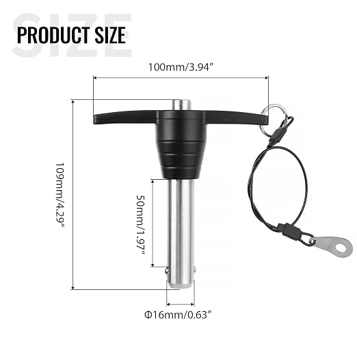 T Handle Quick Release Pin 5/8 Inch Diameter,304 Stainless Steel Ball Locking Pin with Push Button Lanyard Usable Length 1.97"(16mm x 50mm)