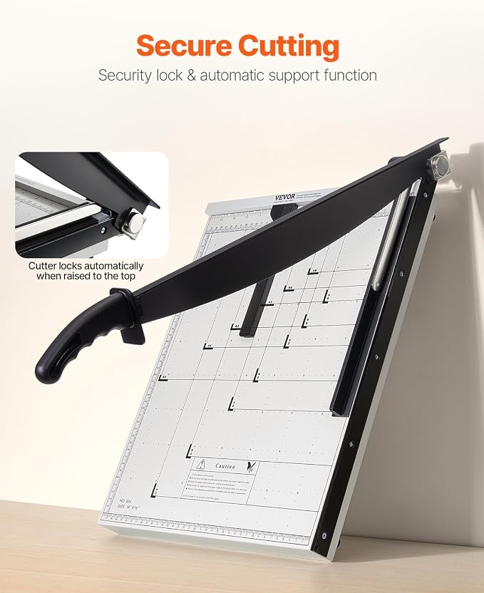 VEVOR Paper Cutter, 18 in Cut Length Guillotine Trimmer, 15-Sheet Capacity, Heavy-Duty Paper Cutter with Security Guard Rail/Blade Lock, Paper Trimmer for Cardstock, Cardboard, Home, Office & School