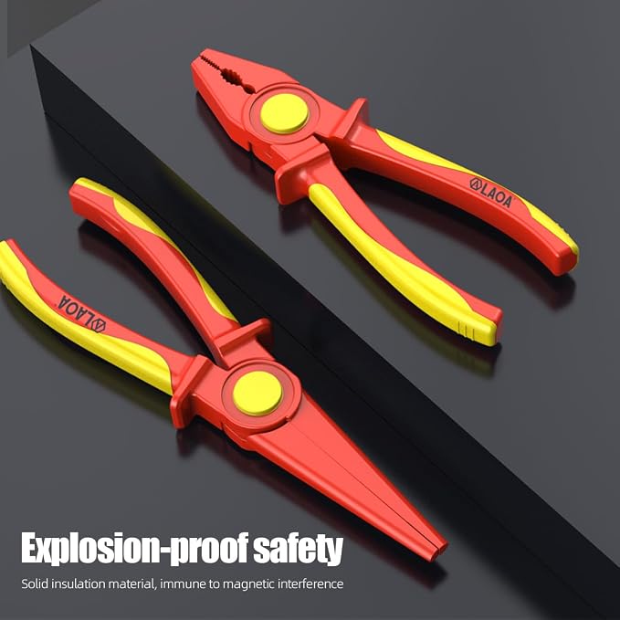 LAOA 2 Pcs Insulated Pliers Set, 1000V, Combination Linesman Pliers + Long Nose Pliers, Ergonomic Non-Slip Grip for Electrician Live Wire Work