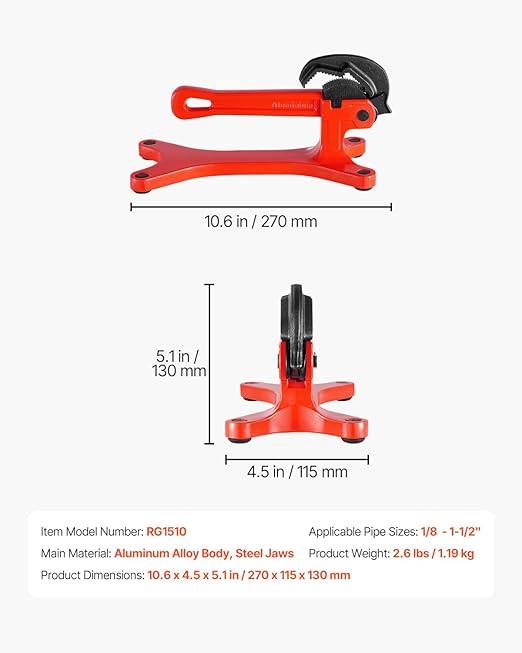 VEVOR Portable Pipe Vise, Lightweight Aluminum Pipe Vise with 1/8" to 1-1/2" Clamping Capacity, Ideal for Onsite Plumbing Installation, Repair, and Maintenance