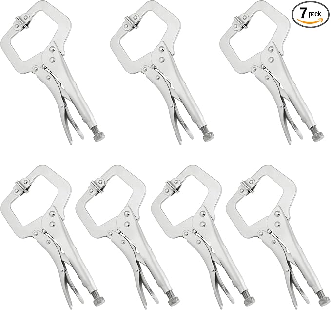7 Pack 11 Inch C Clamp Locking Pliers,Locking C Clamp, Adjustable Nickel Plated C Pliers For Wood Working, Welding, Electrician Maintenance and more, by GENHAKON