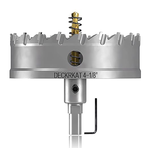 4-1/8" TCT Hole Saw for Hard Metal, Heavy Duty 105mm Tungsten Carbide Tipped Hole Cutter with Spring-Loaded Pilot Drill Bit for Stainless Steel, Metal, Iron, and Plastic.