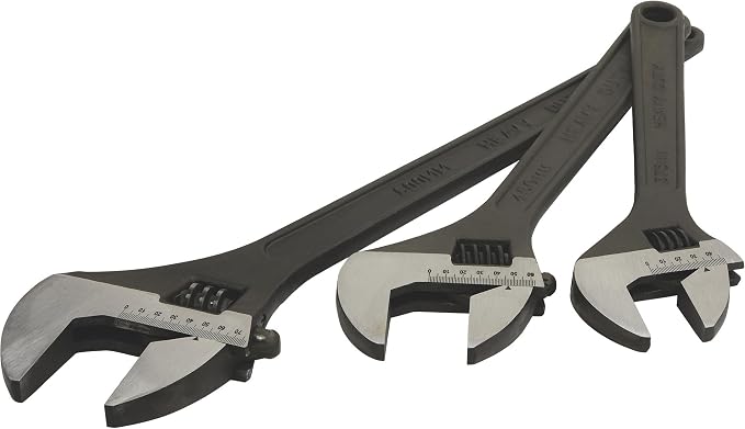 Klutch Jumbo Adjustable Wrench Set, 3-Pc. | Versatile jaw capacity, Large-fastener service, Shop/equipment maintenance, Durable wrench construction