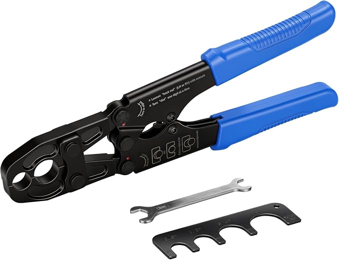 PEX Pipe Crimping Tool 1/2" & 3/4",PEX Crimp Tool Kit for Copper Crimp Rings with a wrench and GO/NO-GO Gauge