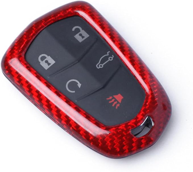 Genuine Carbon Fiber Key Fob Cover for Cadillac ATS Coupe ATS-L ATS-V CT6 CTS CTS-V Escalade ESV SRX XT4 XT5 XT6 XTS Smart Car Remote Key Fob Case for Men Women - for Shield Logo Back - Red