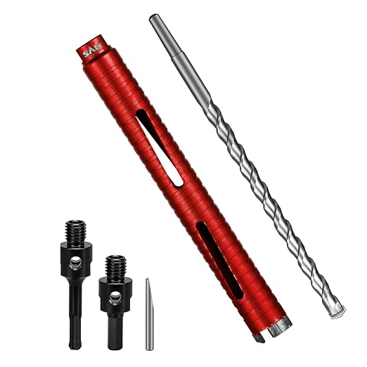 SALI Diamond Core Drill Bits 1 1/4" Diameter 10"/254mm Drilling Depth 5/8-11" Thread Core Bit Turbo Laser-Welded Segments for Cured Concrete with Brick Block Masonry with Two Adapters（Red）