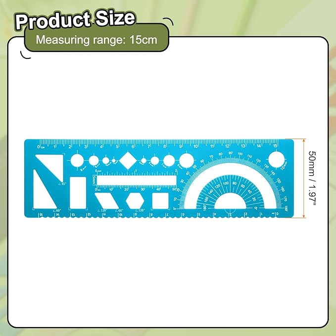 HARFINGTON Multifunctional Geometric Rulers 15cm Metric and SAE Aluminum Straight Edge Protractor Angle Math Measuring Rulers Geometric Drawings Templates for Drawing Drafting, Blue