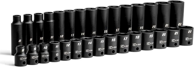 Capri Tools 3/8-Inch Drive Shallow and Deep Impact Socket Set, Metric, 8 to 22 mm, Premium Chrome Molybdenum Steel, 30-Piece