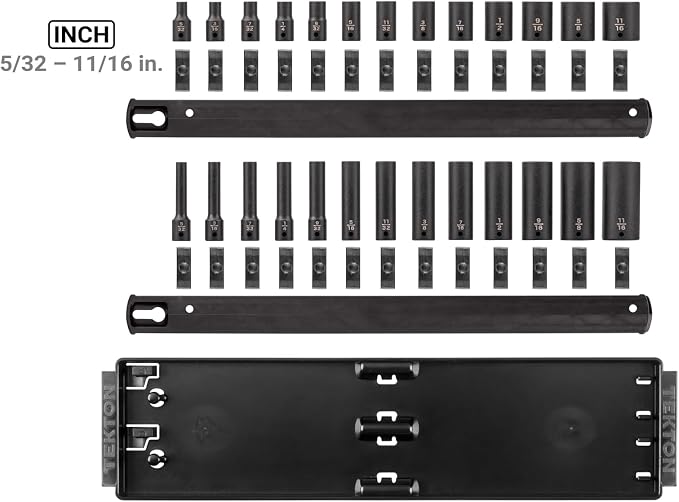 TEKTON 1/4 Inch Drive Impact Socket Set, 26-Piece | SID90203 | (5/32 - 11/16 in.), Shallow and Deep, 12-Point, Socket Rail