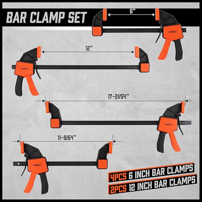 HORUSDY 8-Pack Bar Clamps for Woodworking, 12" and 6" Bar Clamps, Wood Working Clamp Sets, Quick Clamps F Clamp with 150 LBS Load Limit (8-Pack Wood Clamps)