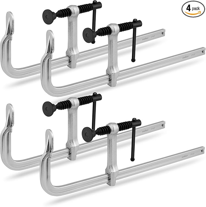HORUSDY 4-Pack 12-Inch Bar Clamp Set, Light Duty Drop Forged Steel F Clamps, Max 450 lb Load Capacity, Smooth Adjustment Strong Grip for Welding, Woodworking, Metalworking, DIY & Crafts
