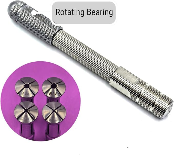 Pin Vise Hand Drill, 11cm with 4 Replacement Heads, Non Slip Ergonomic Handle, for Watch Repairing and Making