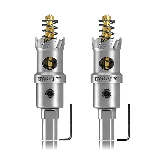 2-Pack 7/8" TCT Hole Saws for Hard Metal, Heavy Duty 22mm Tungsten Carbide Tipped Hole Cutters Set with Spring-Loaded Pilot Drill Bits for Stainless Steel, Metal, Iron, and Plastic