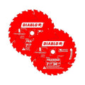 Diablo Framing Saw Blade for Wood - 7-1/4" x 24-Tooth, Thin Kerf, Anti-Vibration, Long Life for Framing & Pressure-Treated Wood, Tracking Point Tooth Design - Pack of 2 - D0724A