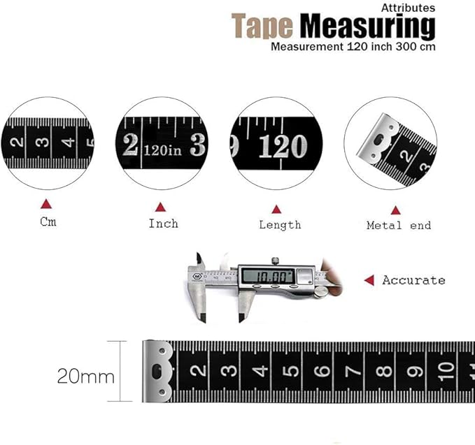 Tape Measure Body Measuring Tape, 120 Inch Soft Fabric Measuring Tape for Sewing Cloth Measurement, Double Scale Tailor Ruler for Weight Loss Medical Measurement Nursing Craft(White/Black)