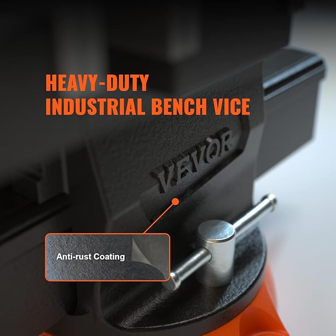 VEVOR Bench Vise, 6.5" Jaw Width 6.5" Forward &9.3" Reverse Opening, 360-Degree Swivel Locking Base Multipurpose Workbench w/Anvil, Heavy Duty Ductile Iron w/Bolts & Nuts, for Drilling, Pipe Cutting