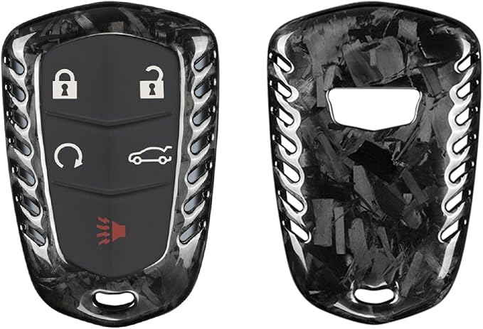 Forged Carbon Fiber Key Fob Cover for Cadillac ATS Coupe ATS-L ATS-V CT6 CTS CTS-V Escalade ESV SRX XT4 XT5 XT6 XTS Smart Car Remote Key Fob Case for Men Women - for Shield Logo Back - Black