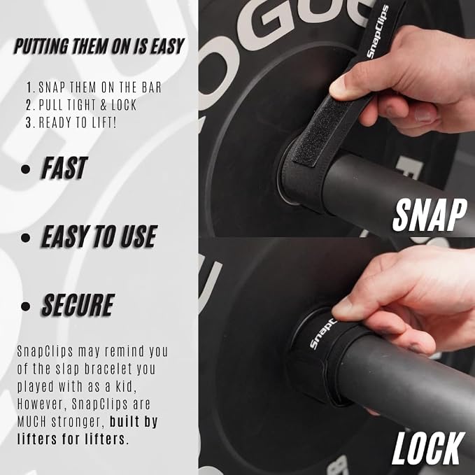 SnapClips Barbell Collars | Pair of 2” Olympic Barbell Clamps | Quick & Easy Adjustable Weight Clips | Perfect Clips for Powerlifting, Strongman