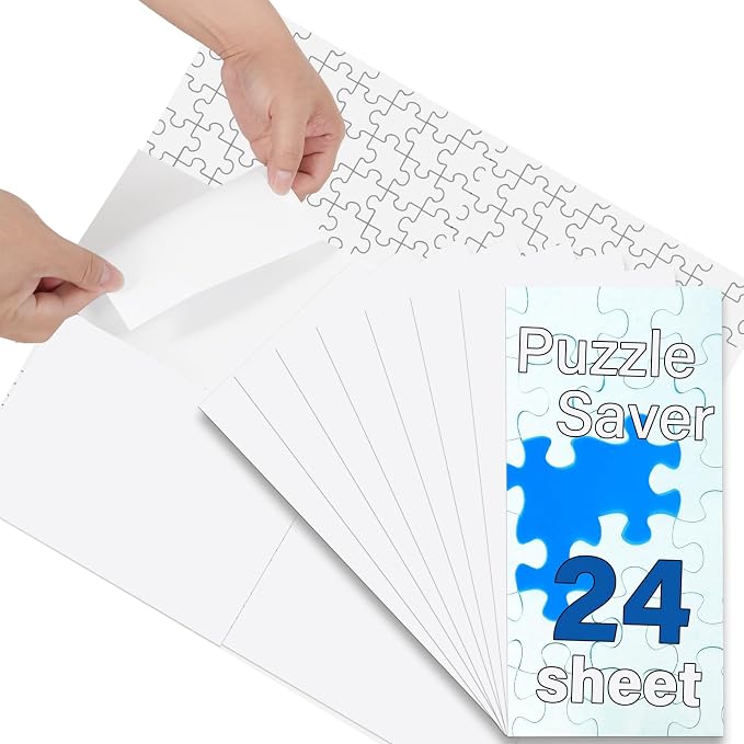 Puzzle Glue Sheets for 1000-Pieces, 24 PCS Puzzles Saver Sheets, Easy Peel and Stick Jigsaw Sticker Sheets, No-Clean Puzzle Glue Stickers, Gifts for Puzzles Lovers