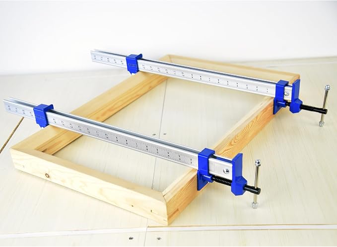 FEIRONG 24 Inch Bar Clamps For woodworking (2 Pack), Dual-Scale Ruler (Inch & CM), 330LB Capacity, Aluminum Build 90° Angled Jaws for Cabinet Making, Door Assembly, Professional Woodworking (Blue)