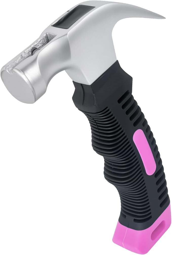 Small Claw Hammer - Mini Hammer for Women&Kids, Camping Hammer, Stubby Tack Hammer, Nail Hammer with Magnetic (Pink)