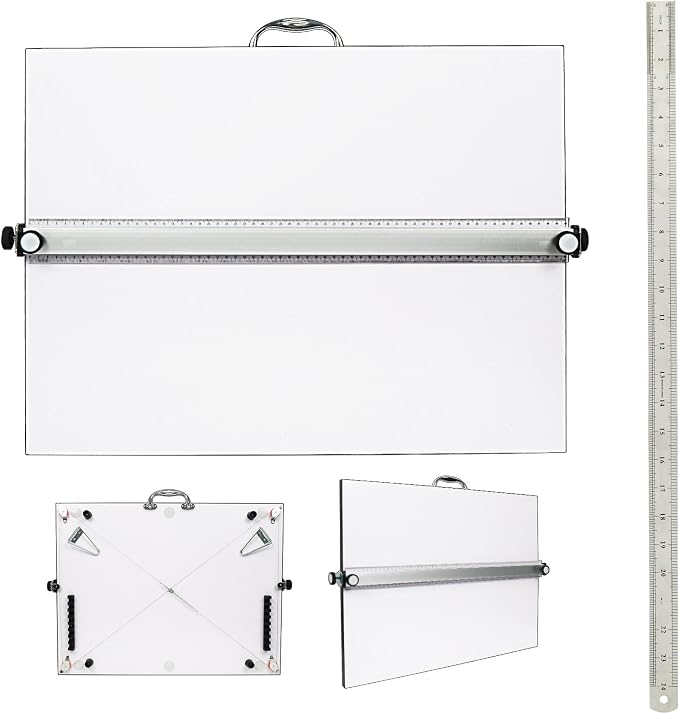 Portable Drafting Board, 18"X24" Professional Architecture Drafting Board, Tabletop Drawing Board with Ruler & Parallel Bar, Drafting Tools for Architects, Artists, Engineers, and Designers