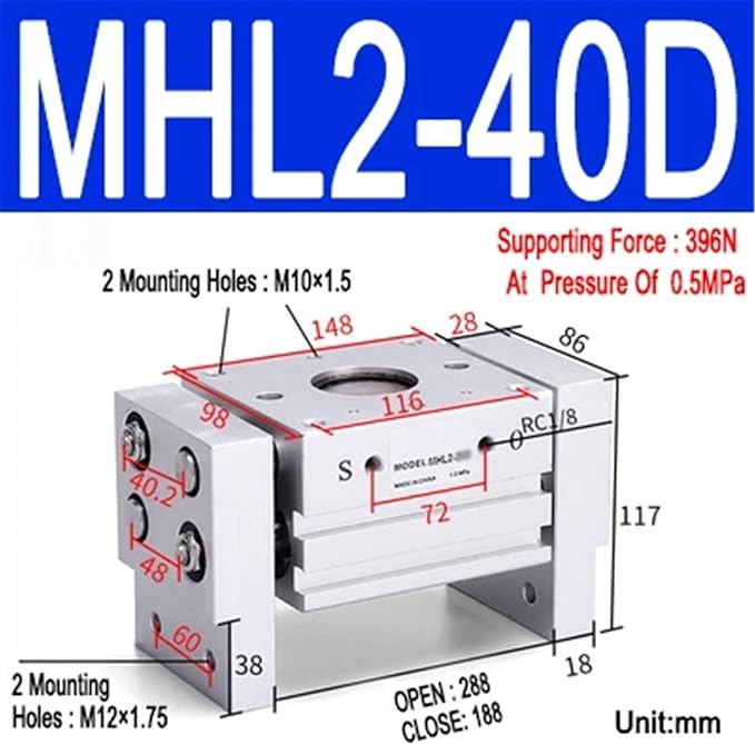 1pcs MHL2 10D 16D 20D 25D 32D 40D 1 2 Pneumatic Gripper Wide Type Air Parallel Cylinder Al Clamps Replacement T Bore 10-40mm(MHL2-40D)