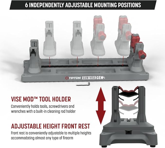 Tipton Gun Vise Gen 2 with 6 Mounting Positions, Adjustable Height, Universal Rubber Gun Clamp, for Gun Maintenance, Cleaning, and Gunsmithing