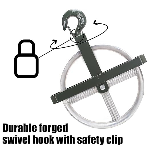 POPMOON Scaffold Hoist Pulley 12" Scaffolding Wheels Aluminum Pulley Wheel 1000lbs Ladder Hooks Pulleys for Lifting with Rope