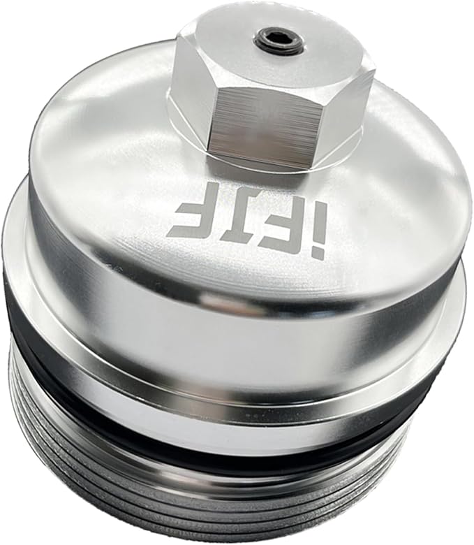 iFJF EC781 Oil Filter Cap Aluminum Silver Replacement for Ford 6.0L 6.4L | for F250-F550 6.4L, Seamless Seamless-System Integration, 3K-5K Mile Routine Maintenance Ready, Fast Back-on-the-Road Setup