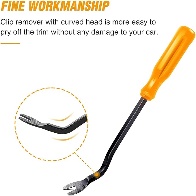 GOOACC Car Panel/Upholstery Remover Ergonomic Stainless Steel Fastener Remover - Easily Removes Plastic Fasteners Reduces Damage to Panels and Loss of Clips Yellow