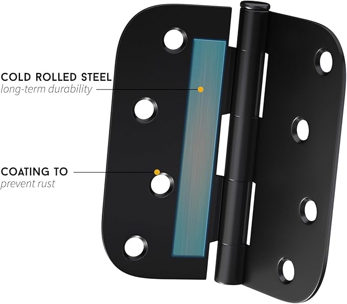 goldenwarm 12 Pack Interior and Exterior Door Hinges, Matte Black Door Hinges 4 inch x 4 inch with 5/8" Radius Corners