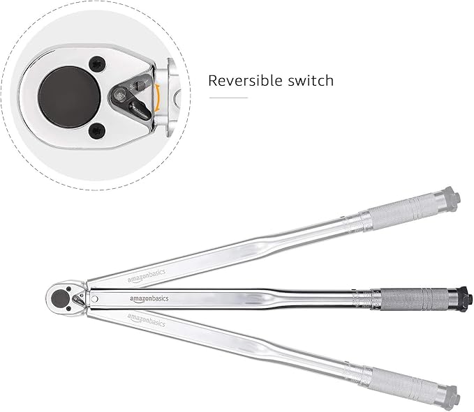 Amazon Basics 1/2-Inch Drive Click Heavy-Duty Torque Wrench with Audible Click, High Accuracy, 25-250 ft-lb, 33.9-338.9 Nm