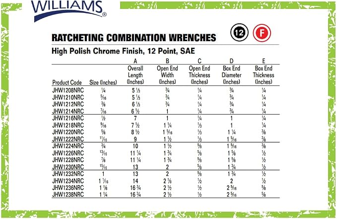 Williams JHW1214NRC Ratcheting Combination Wrench, 7/16-Inch