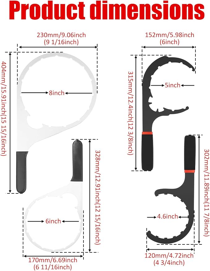 4 Pcs Fuel Filter Wrench Set 4.6 Inch, 5 Inch, 6 Inch, 8 Inch | Compatible with 380134 382 Detroit Diesel Truck Engines, Navistar Engines Diesel DD13, DD15, DD16, Peterbilt, Cummins Diesel